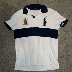 vintage white + blue strip polo